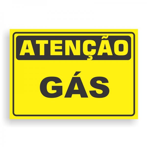 Placa de ATENÇÃO -  GÁS PVC 2mm Retangular 25cm x 18cm / 35cm x 25cm / 50cm x 35cm 4x0 - colorido frente Impressão digital 4 furos ou fita dupla face verniz de proteção