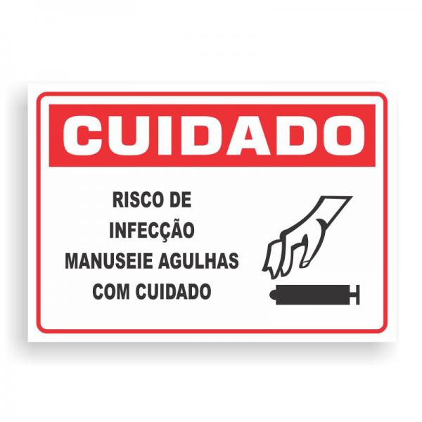 Placa de CUIDADO - RISCO DE INFECÇÃO PVC 2mm Retangular 25cm x 18cm / 35cm x 25cm / 50cm x 35cm 4x0 - colorido frente Impressão digital 4 furos ou fita dupla face verniz de proteção