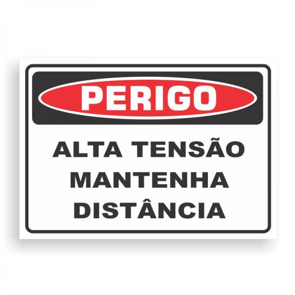 Placa de PERIGO - ALTA TENSÃO PVC 2mm Retangular 25cm x 18cm / 35cm x 25cm / 50cm x 35cm 4x0 - colorido frente Impressão digital 4 furos ou fita dupla face verniz de proteção