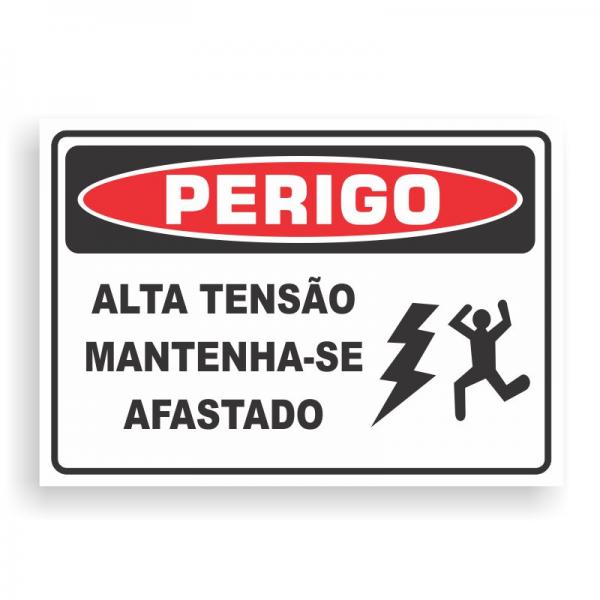 Placa de PERIGO - ALTA TENSÃO PVC 2mm Retangular 25cm x 18cm / 35cm x 25cm / 50cm x 35cm 4x0 - colorido frente Impressão digital 4 furos ou fita dupla face verniz de proteção