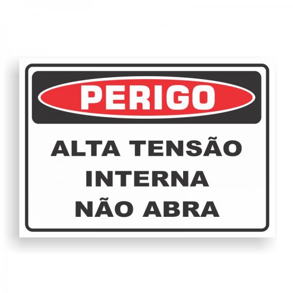 Placa de PERIGO - ALTA TENSÃO PVC 2mm Retangular 25cm x 18cm / 35cm x 25cm / 50cm x 35cm 4x0 - colorido frente Impressão digital 4 furos ou fita dupla face verniz de proteção