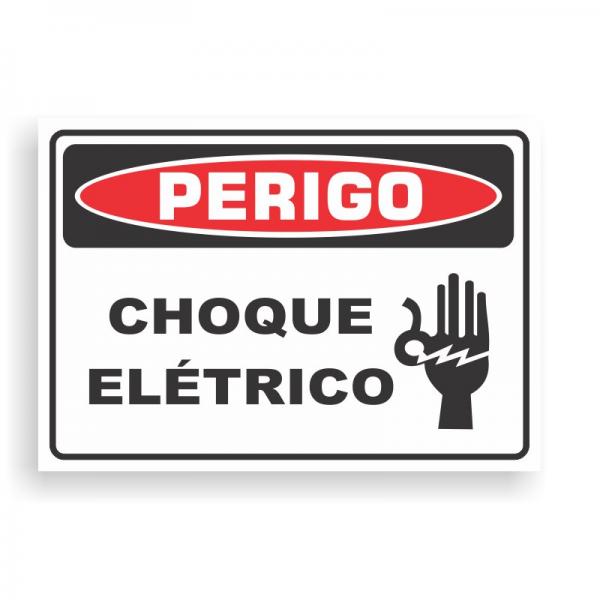 Placa de PERIGO - CHOQUE ELÉTRICO PVC 2mm Retangular 25cm x 18cm / 35cm x 25cm / 50cm x 35cm 4x0 - colorido frente Impressão digital 4 furos ou fita dupla face verniz de proteção