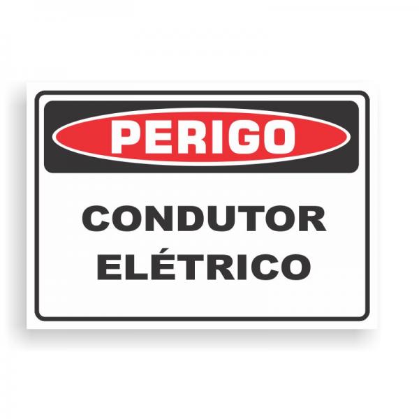 Placa de PERIGO - CONDUTOR ELÉTRICO PVC 2mm Retangular 25cm x 18cm / 35cm x 25cm / 50cm x 35cm 4x0 - colorido frente Impressão digital 4 furos ou fita dupla face verniz de proteção