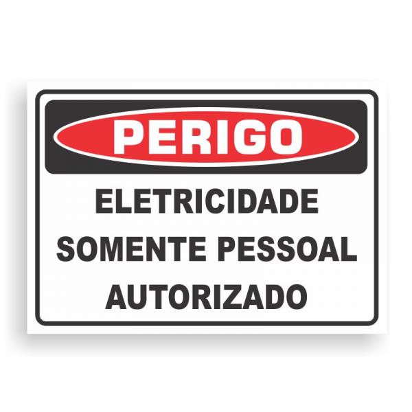 Placa de PERIGO - ELETRICIDADE PVC 2mm Retangular 25cm x 18cm / 35cm x 25cm / 50cm x 35cm 4x0 - colorido frente Impressão digital 4 furos ou fita dupla face verniz de proteção