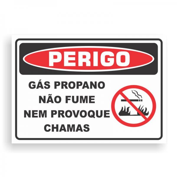 Placa de PERIGO - GÁS PROPANO PVC 2mm Retangular 25cm x 18cm / 35cm x 25cm / 50cm x 35cm 4x0 - colorido frente Impressão digital 4 furos ou fita dupla face verniz de proteção