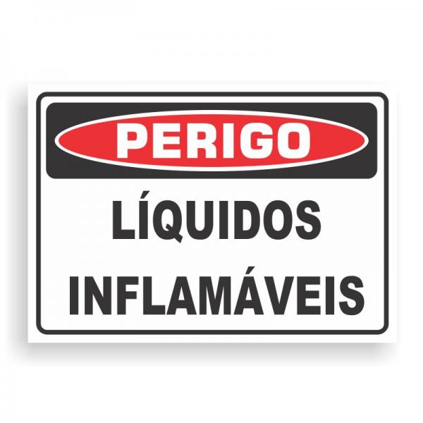 Placa de PERIGO - LIQUÍDOS INFLAMÁVEIS PVC 2mm Retangular 25cm x 18cm / 35cm x 25cm / 50cm x 35cm 4x0 - colorido frente Impressão digital 4 furos ou fita dupla face verniz de proteção