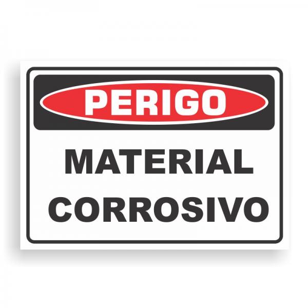 Placa de PERIGO - MATERIAL CORROSIVO PVC 2mm Retangular 25cm x 18cm / 35cm x 25cm / 50cm x 35cm 4x0 - colorido frente Impressão digital 4 furos ou fita dupla face verniz de proteção