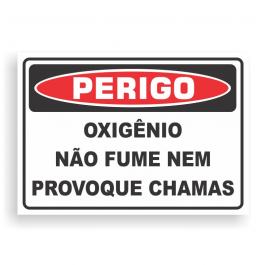 Placa de PERIGO - OXIGÊNIO NÃO FUME NEM PROVOQUE CHAMAS PVC 2mm Retangular 25cm x 18cm / 35cm x 25cm / 50cm x 35cm 4x0 - colorido frente Impressão digital 4 furos ou fita dupla face verniz de proteção