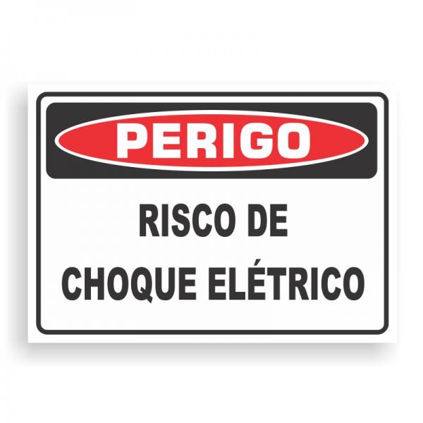 Placa de PERIGO - RISCO DE CHOQUE PVC 2mm Retangular 25cm x 18cm / 35cm x 25cm / 50cm x 35cm 4x0 - colorido frente Impressão digital 4 furos ou fita dupla face verniz de proteção