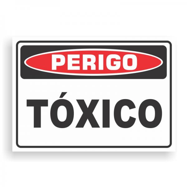 Placa de PERIGO - TÓXICO PVC 2mm Retangular 25cm x 18cm / 35cm x 25cm / 50cm x 35cm 4x0 - colorido frente Impressão digital 4 furos ou fita dupla face verniz de proteção