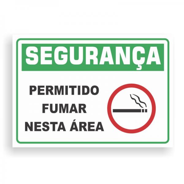 Placa de SEGURANÇA - PERMITIDO FUMAR PVC 2mm Retangular 25cm x 18cm / 35cm x 25cm / 50cm x 35cm 4x0 - colorido frente Impressão digital 4 furos ou fita dupla face verniz de proteção