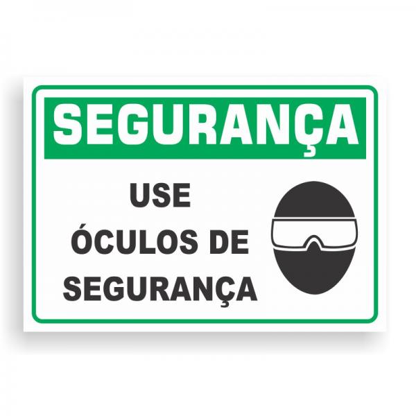 Placa de SEGURANÇA - USE OCULOS DE SEGURANÇA PVC 2mm Retangular 25cm x 18cm / 35cm x 25cm / 50cm x 35cm 4x0 - colorido frente Impressão digital 4 furos ou fita dupla face verniz de proteção